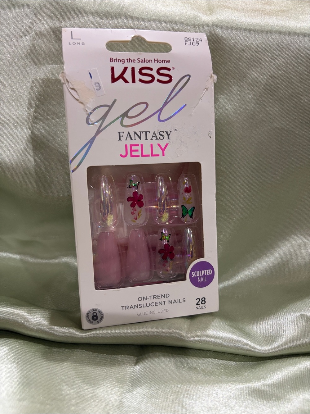 KISS Jelly Translucent Pink Nails with Floral & Butterfly Accents